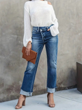 Flvsun-Women'S Slim Fit High Waist Flap Fashion Jeans