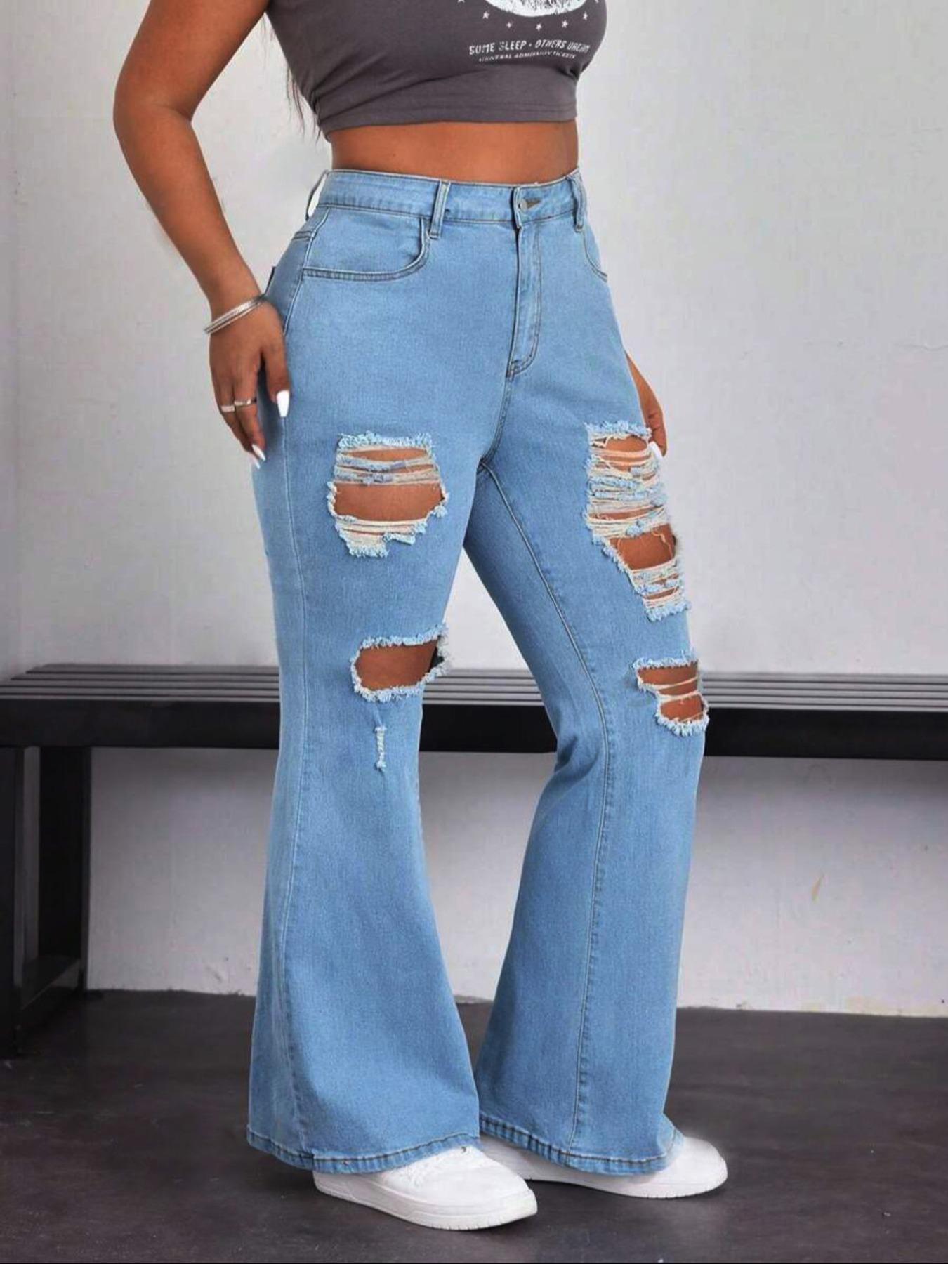 Flvsun-Plus Size Women's Mid-Rise Stretch Flare Pants - All-Season Comfort, Versatile & Figure-Flattering