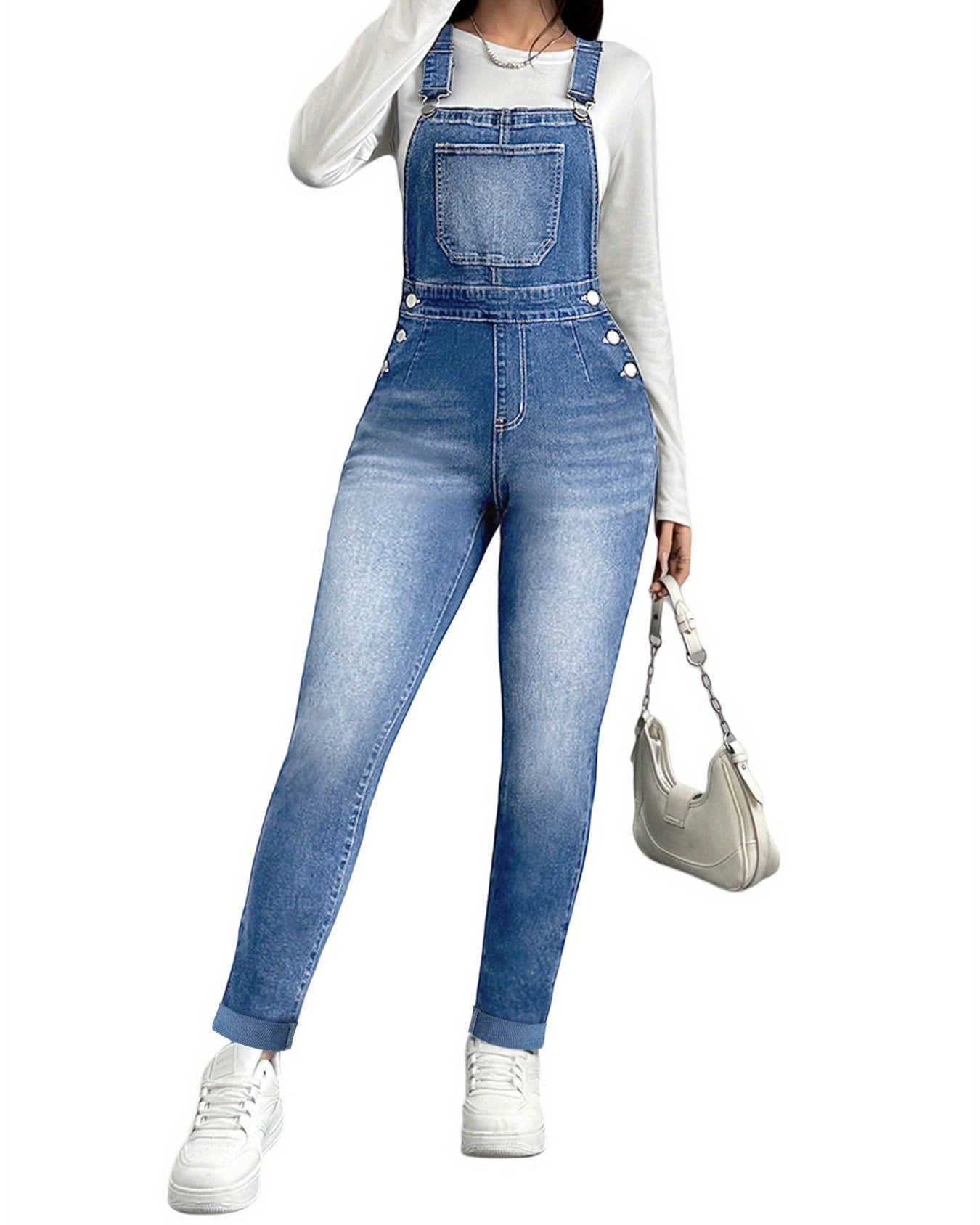 Flvsun-Women's Skinny Back Pants with Adjustable Straps - High-Stretch Denim, Classic Elegant Style