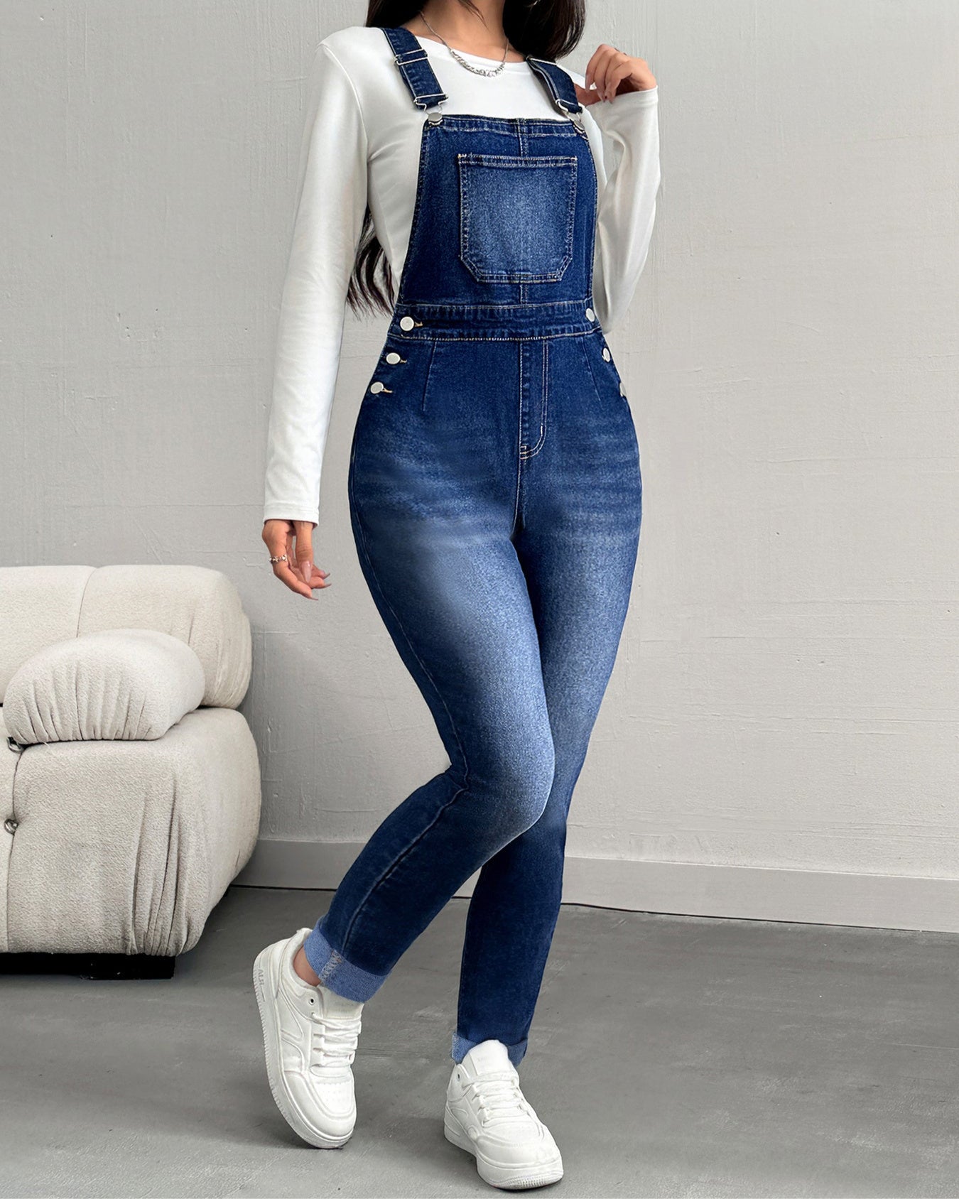 Flvsun-Women's Skinny Back Pants with Adjustable Straps - High-Stretch Denim, Classic Elegant Style