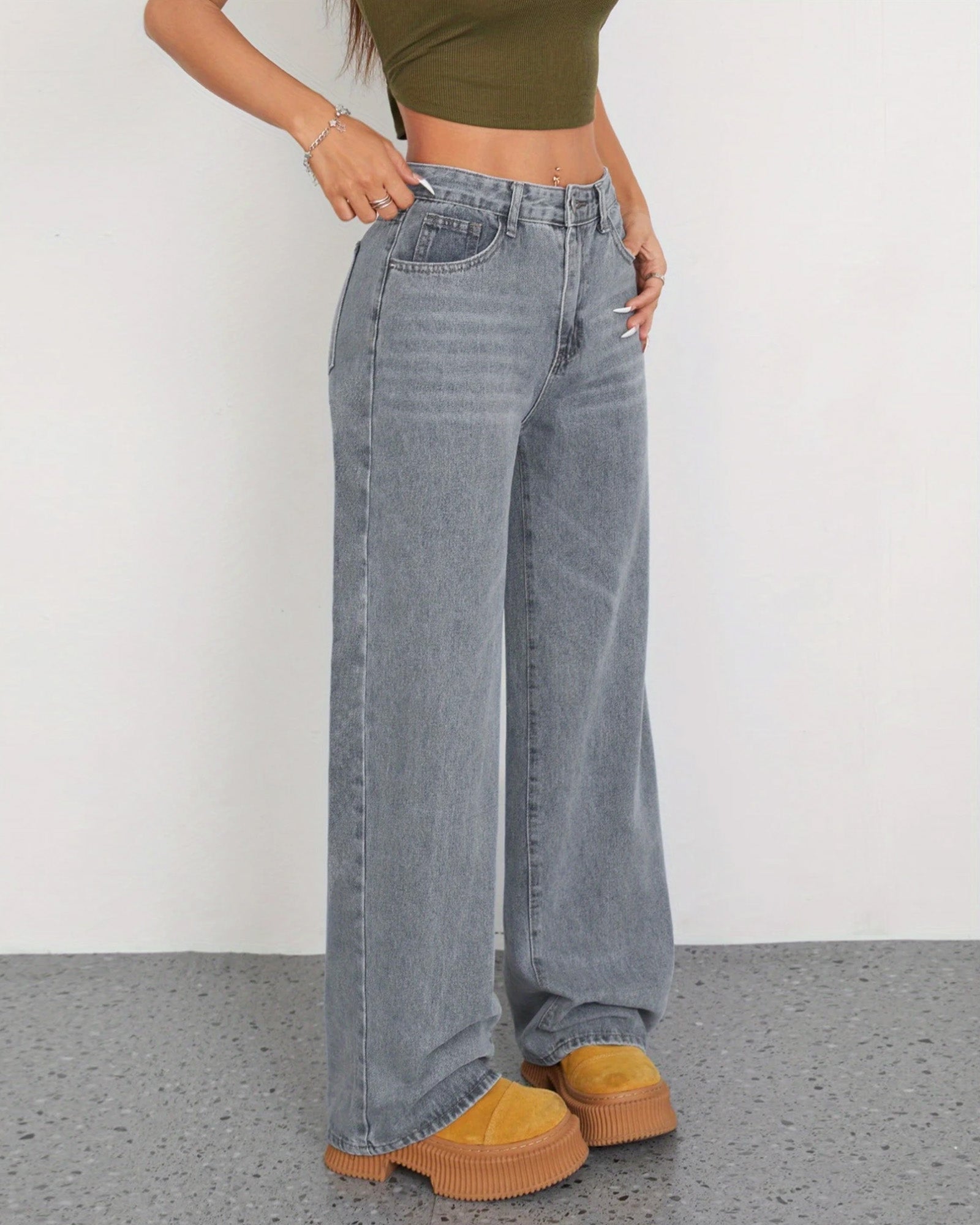 Flvsun-Wide Leg Jeans for Women Casual High Waist Baggy Jeans Denim Pants