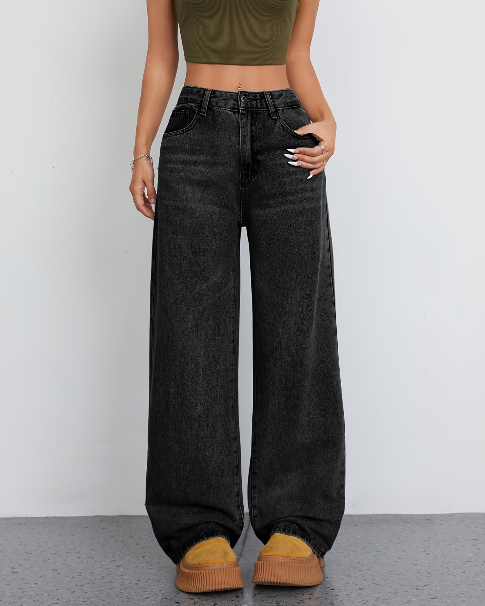 Flvsun-Wide Leg Jeans for Women Casual High Waist Baggy Jeans Denim Pants