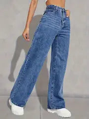 Flvsun-Wide Leg Jeans for Women Casual High Waist Baggy Jeans Denim Pants