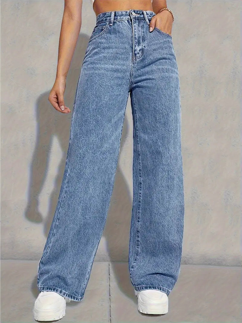 Flvsun-Wide Leg Jeans for Women Casual High Waist Baggy Jeans Denim Pants