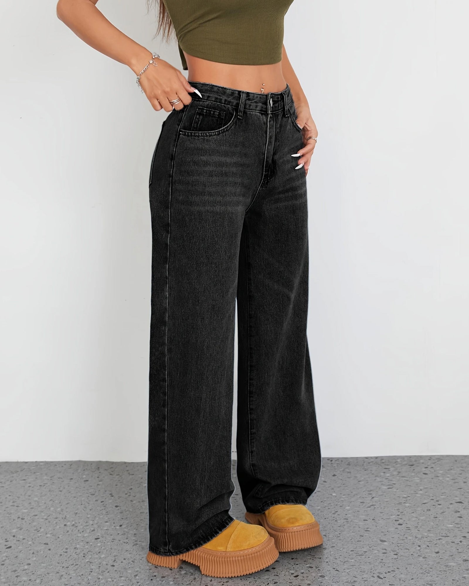 Flvsun-Wide Leg Jeans for Women Casual High Waist Baggy Jeans Denim Pants