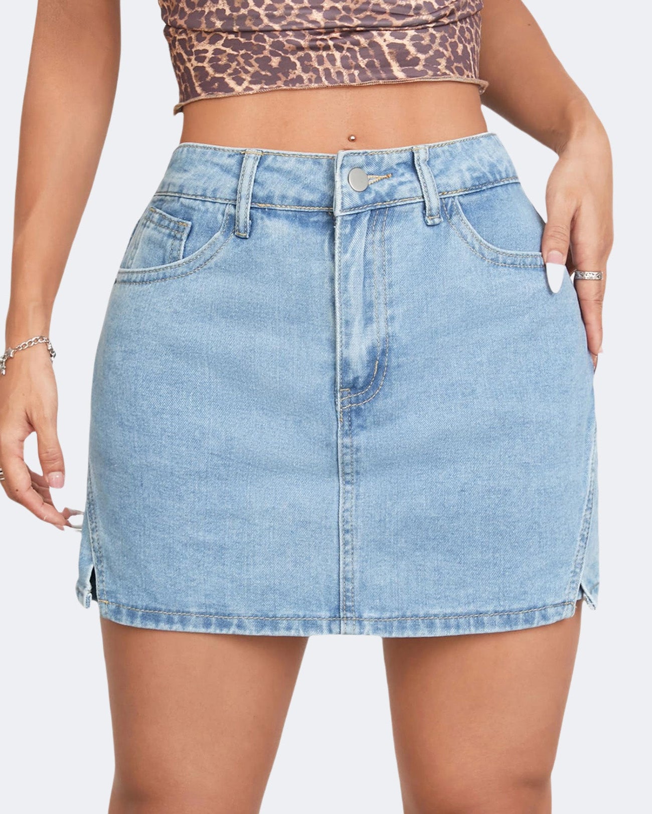 Flvsun-Denim Skorts Skirts Womens High Waisted Mini Denim Skort with Side Slits and Button Closure