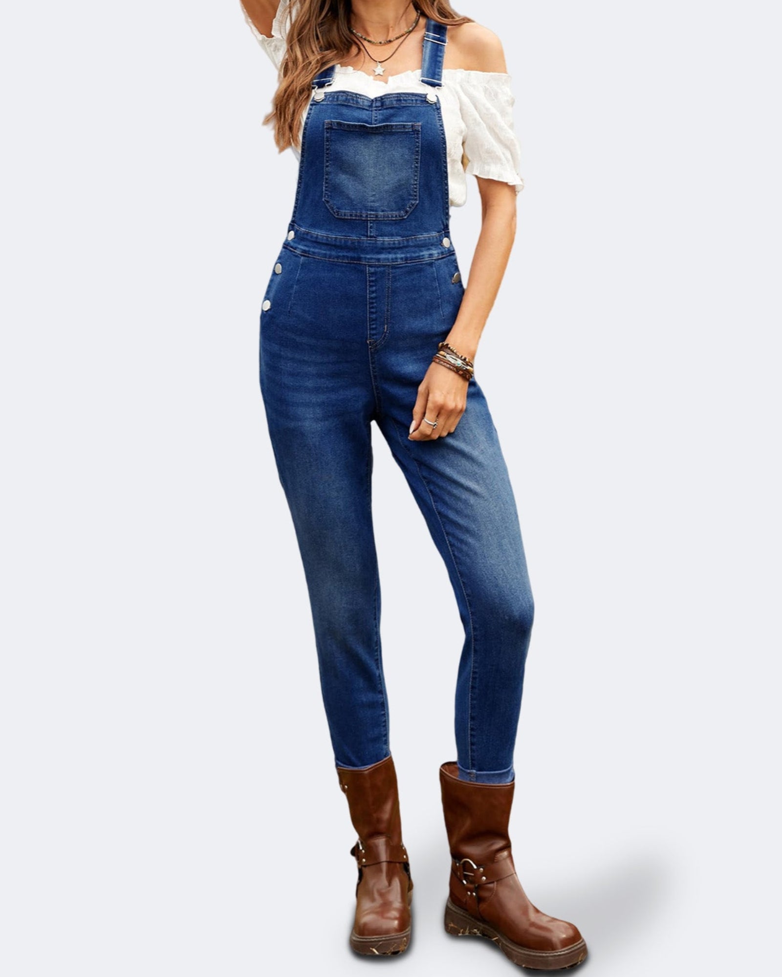 Flvsun-Tight Overalls for Women Classic Adjustable Straps Stretchy Denim Overalls Jeans Pants Skinny Tapered Jeans Overalls